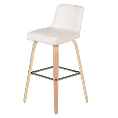 Chaise de bar imitation cuir blanc piètement plaqué chêne h 77 cm Leti ZAGO