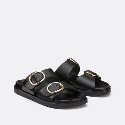 Mules de piel con doble hebilla, Signature SALOME LA REDOUTE COLLECTIONS