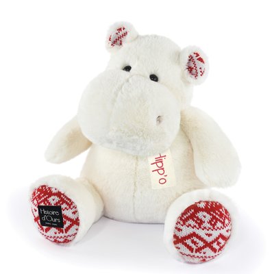 Peluche hippo blanc noël 40 cm HO3202 HISTOIRE D'OURS
