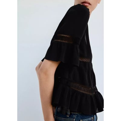 Blouse col en V en dentelle MANGO