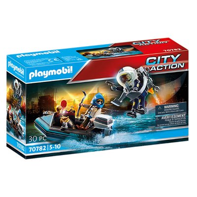 Policier avec réacteur dorsal et canoë PLAYMOBIL