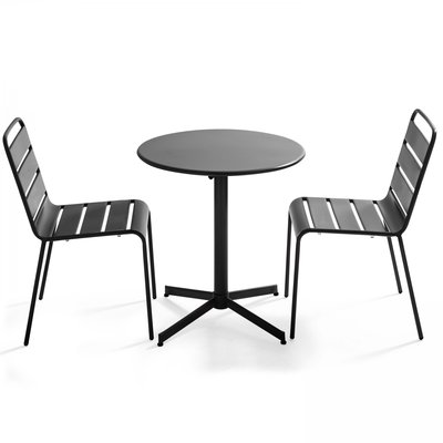 Salon de jardin table ronde et 2 chaises en métal, PALAVAS OVIALA