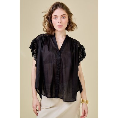 Kurzärmelige Bluse mit Details aus Spitze SEE U SOON