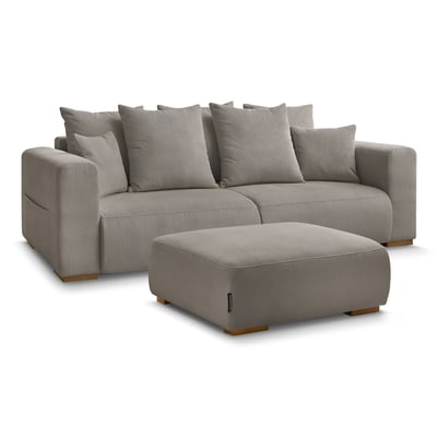 Canapé droit fixe 4 places en velours côtelé avec pouf, SIDONIE BOBOCHIC
