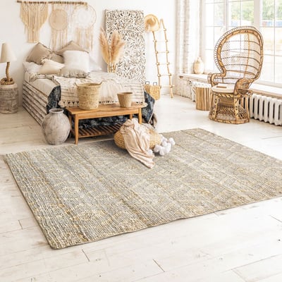 Tapis tressé en jute motifs losanges en relief  RELIEF JUTE - style bohème THE DECO FACTORY