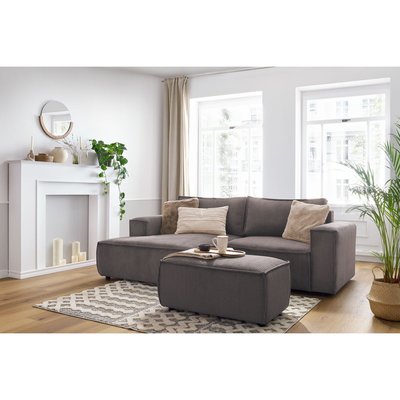 Canapé d'angle fixe 3 places en velours côtelé avec pouf, NIHAD BOBOCHIC