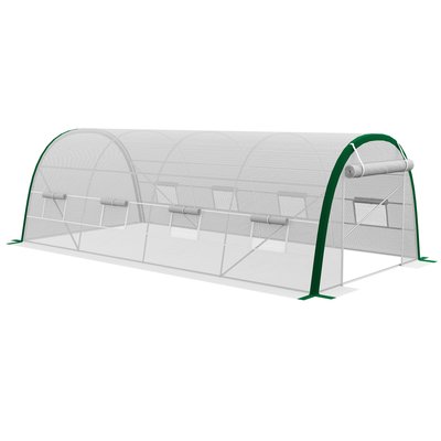 Serre de jardin tunnel surface sol 18 m² acier galvanisé PE maillé blanc vert OUTSUNNY