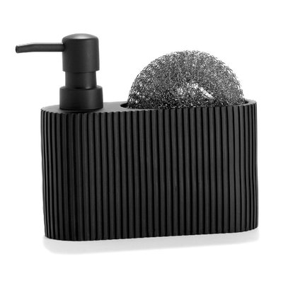 Distributeur liquide vaisselle + porte éponge polyrésine noir - 16.5x5.5x15cm WADIGA