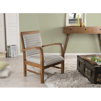 Fauteuil Teck assise tissu coton motifs géométriques façon nids d'abeilles 61x63x81cm DIKA PIER IMPORT