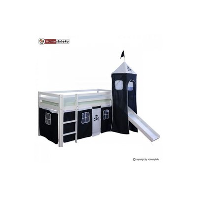 Lit Simple Blanc 90x200 en hauteur avec echelle rideau et tour Pirate et toboggan HOMESTYLE4U