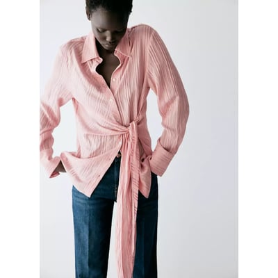 Chemise à rayures détail nœud MANGO