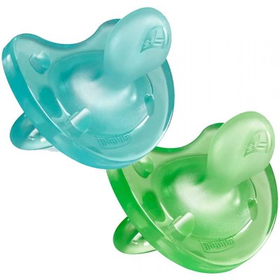 Lot de 2 sucettes Physio Soft en silicone 6-16m Bleu et vert CHICCO