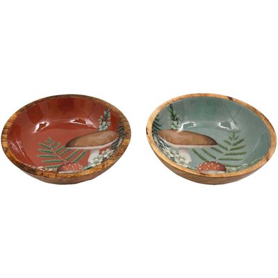 Saladier en manguier et émail Champignons (Lot de 2) 25 x 7 cm JARDINDECO