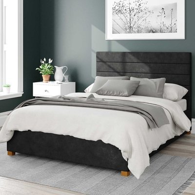 Kelly Linen Storage Ottoman Bed with Modern Horizontal Upholstered Headboard</ ASPIRE