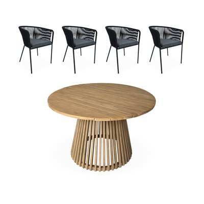 Table intérieur/extérieur bois d'acacia + 4 assises OVIEDO + SANTOS SWEEEK