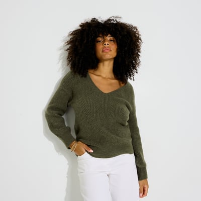 Pull col V motifs chevrons GRAIN DE MALICE