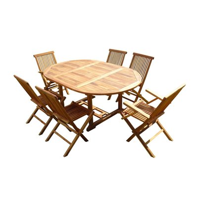 Ensemble salon de jardin en teck aspect huilé SENTAK 4 chaises 2 fauteuils JUMAK C ET L JARDIN