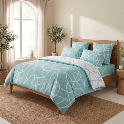Parure de lit imprimée en 100% Coton Pablo Aqua EDEN