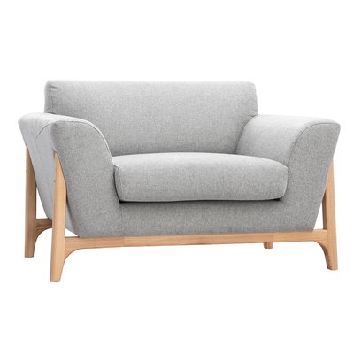 Fauteuil scandinave en tissu effet velours texturé gris clair et bois clair ASAKO MILIBOO