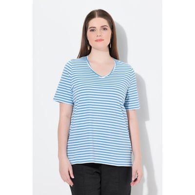 T-shirt rayé en coton bio. Col V et manches ULLA POPKEN