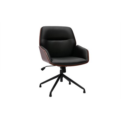 Chaise de bureau design pivotante 360° noir, bois foncé et métal noir MARLOW MILIBOO