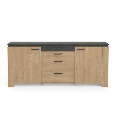 Buffet 2 portes 3 tiroirs décor chêne et gris anthracite Austin - L203,80 cm CALICOSY