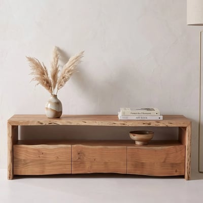 Meuble TV en bois d'acacia naturel 3 tiroirs 1 niche L160 - MIMOSA HELLIN, DEPUIS 1862