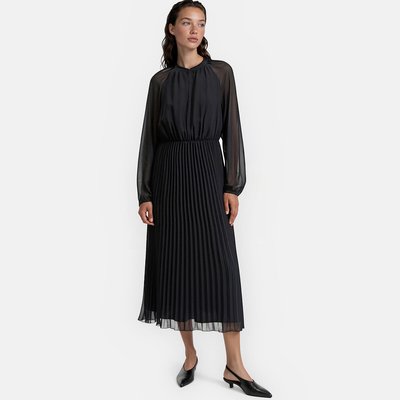 Langes, plissiertes Kleid mit langen Ärmeln und Rundhalsausschnitt LA REDOUTE COLLECTIONS