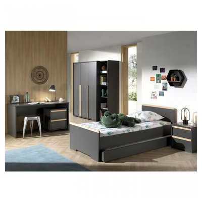 LONDON Lit + Chevet + Armoire + Bureau + Caisson + Bibliothèque + Lit gigogne VIPACK