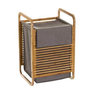 Panier à linge tissu gris et bambou - 40.5x35x60.5cm WADIGA