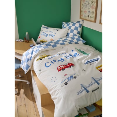 Parure housse de couette + taie d'oreiller avec coton recyclé VARSITY VERTBAUDET