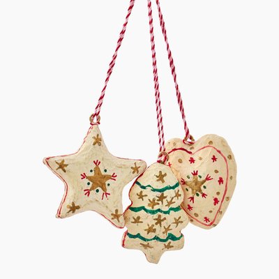 Lot de 3 ornements papier maché peint (sapin/etoile/coeur) MONOPRIX