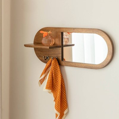 Miroir ovale en bois de manguier foncé  REMICK MADE IN MEUBLES 