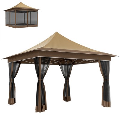 Tonnelle barnum pliable pop up style colonial 3,5 x 3,5 m marron beige OUTSUNNY