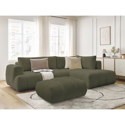 Canapé d'angle convertible 4 places en tissu bouclette avec pouf, FUJI BOBOCHIC