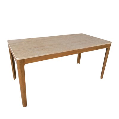 Table à manger 6 personnes effet travertin et bois - KIELCE DRAWER