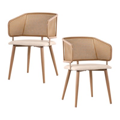 Lot de 2 chaises de salle à manger en velours avec dossier en rotin style moderne et confortable, DEWR MEUBLES COSY