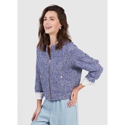 Blouson teddy col rond, zippé, poches, tweed ICODE