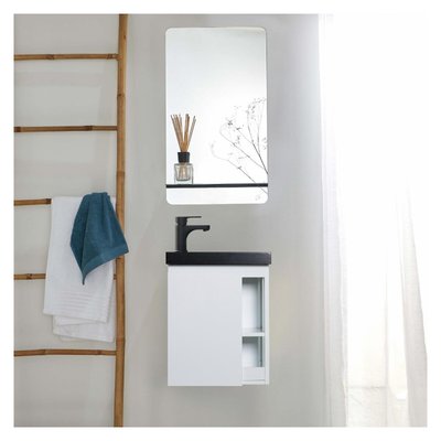 Ensemble lave-mains avec rangement latéral et miroir tablette noire HAMPTON MOB IN
