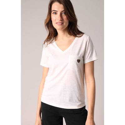 T-shirt col v avec cœur brodé KELLIE DEELUXE