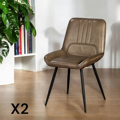 Chaise en cuir taupe à rayures verticales (lot de 2) MASSA PIER IMPORT