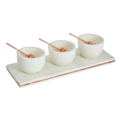 3-Part Condiment Board in White Marble & Copper SO'HOME