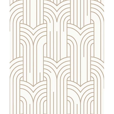 Papier peint géométrique Art Déco blanc et or HEXOA