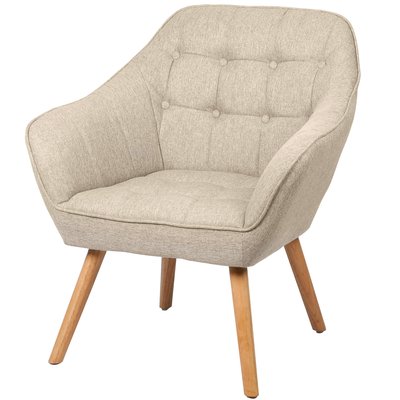 Fauteuil en tissu beige effet lin et pieds bois 74x70x85cm WADIGA