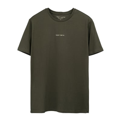 T-shirt en coton vert uni avec une coupe droite et un col rond TEDDY SMITH