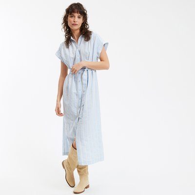Robe-chemise longue en lin rayé, manches courtes LA REDOUTE COLLECTIONS