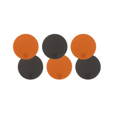 Sous-verre rond réversible - 6 pièces - Cuir recyclé orange et chocolat BJORN