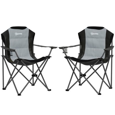 Lot de 2 chaises pliantes rembourrées de camping - porte-gobelet - gris OUTSUNNY
