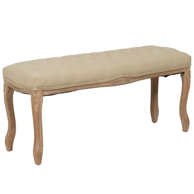 Banquette capitonnée classique bois et tissu beige 110x36x47cm WADIGA