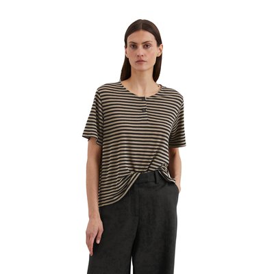 T-shirt rayé régulier en mélange TENCEL™ Lyocell-lin MARC O'POLO